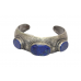 Bangle Cuff Bracelet Sterling Silver 925 Lapis Lazuli Gems Stone Wax Inside C443